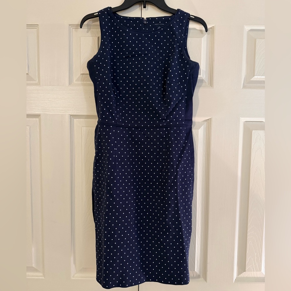Tommy Hilfiger Navy Polka Dot Midi Sheath Dress